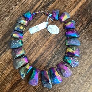 Iris & Lily London Chunky Rainbow Titanium Aura Quartz Agate Necklace Sterling